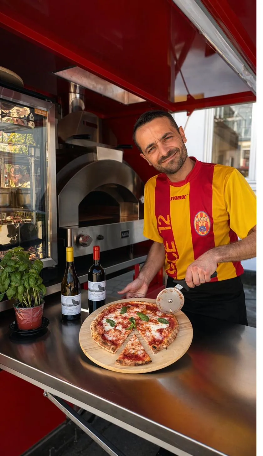 Alessandro schneidet Pizza